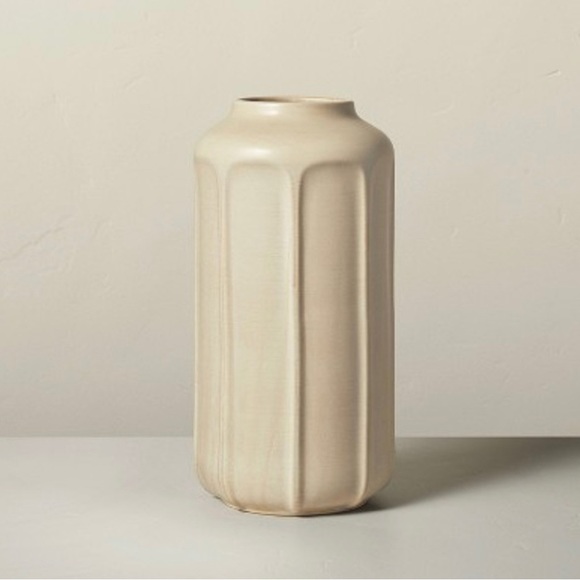 HEARTH & HAND 16” Faceted Ceramic Vase, Taupe, NWT - Picture 1 of 4